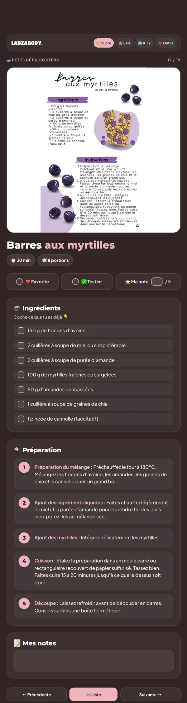 Barres aux myrtilles, pour le goûter